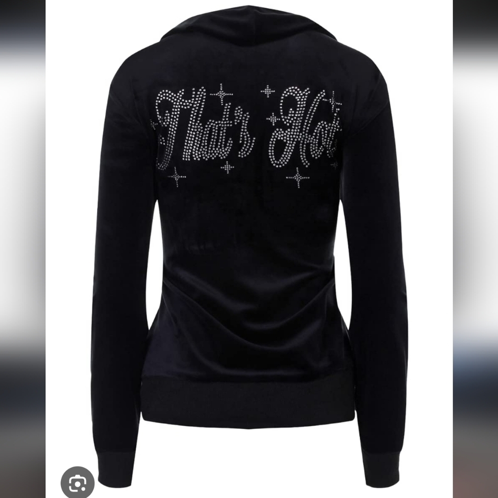 Paris Hilton "That's Hot!" Black Velour Zip-Up Hoodie_ That's Hot
